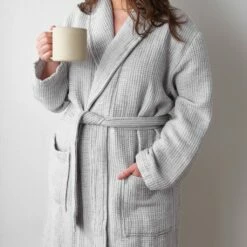 Aegean Cotton Bath Robe -US Home Sales 2024 Aegean Textured Bath Robe Light Grey 3