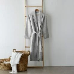 Aegean Cotton Bath Robe -US Home Sales 2024 Aegean Textured Bath Robe Light Grey 4