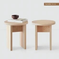 Hinoki Wood Side Table -US Home Sales 2024 Hinoki Wood Side Table Round 14 With Label bb7d9b53 b7cf 4eb0 9671 5fe245e8f202