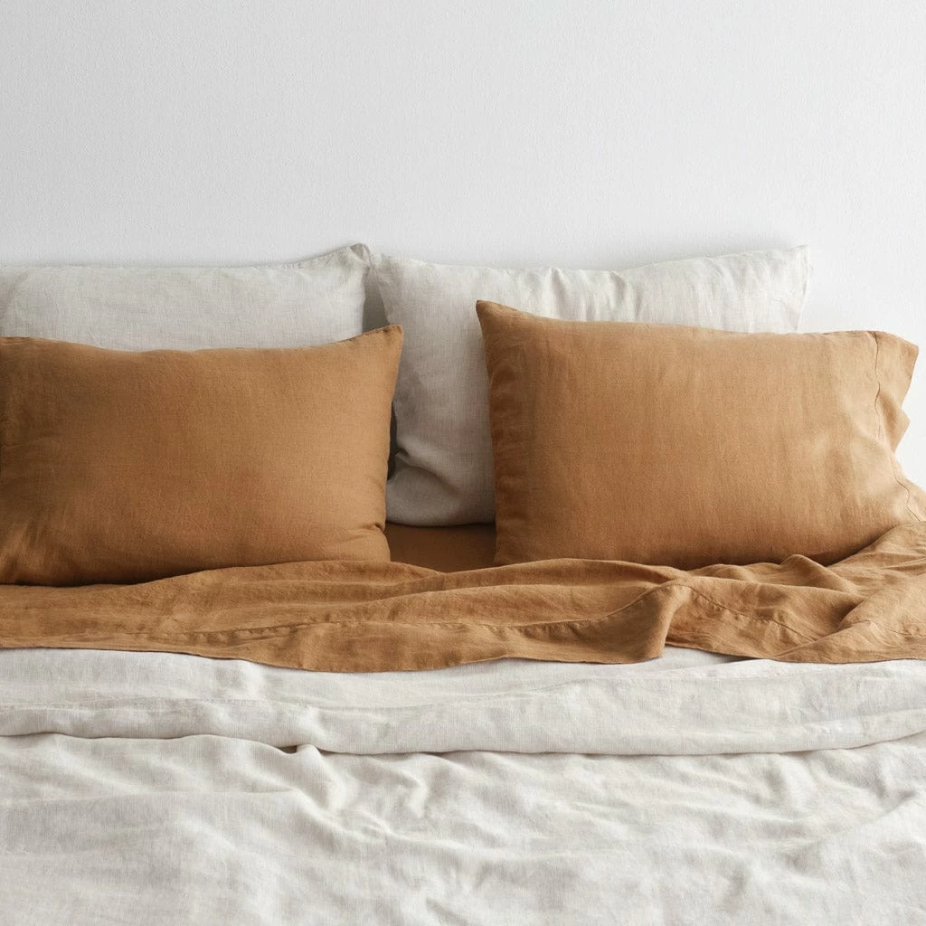 Stonewashed Linen Bed Bundle - Sand Stripe/Camel 3 Stonewashed Linen Bed Bundle - Sand Stripe/Camel