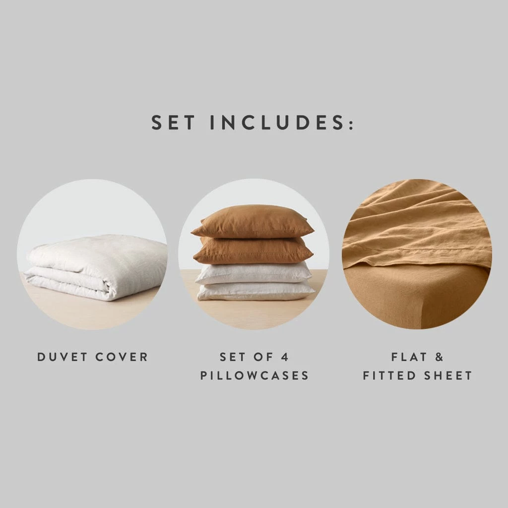 Stonewashed Linen Bed Bundle - Sand Stripe/Camel 6 Stonewashed Linen Bed Bundle - Sand Stripe/Camel - Image 4