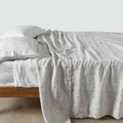 Stonewashed Linen Bed Cover -US Home Sales 2024 Stonewashed Linen Bed Cover Graphite Stripe 1 3