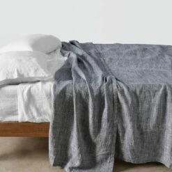 Stonewashed Linen Bed Cover -US Home Sales 2024 Stonewashed Linen Bed Cover Indigo Chambray 1 2