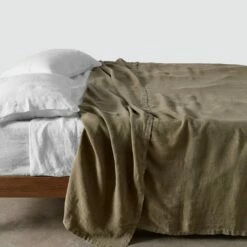 Stonewashed Linen Bed Cover -US Home Sales 2024 Stonewashed Linen Bed Cover Olive 1 2