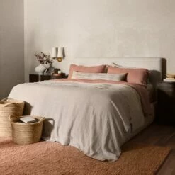 Stonewashed Linen Bed Cover -US Home Sales 2024 Stonewashed Linen Bed Cover Sand Stripe 3 1