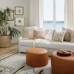 Torres Round Leather Ottoman - Medium & Large -US Home Sales 2024 Torres Round Ottoman Natural Large 6