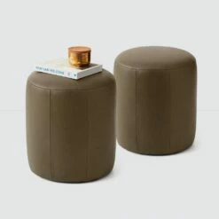 Torres Round Leather Ottoman - Small