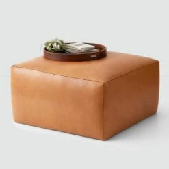 Torres Square Leather Ottoman - Medium & Large -US Home Sales 2024 Torres Square Ottoman Natural Large 2