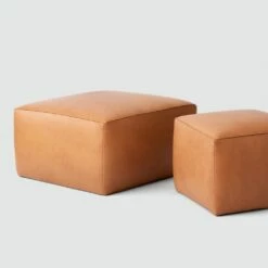 Torres Square Leather Ottoman - Medium & Large