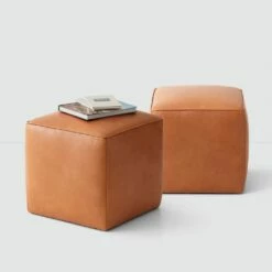 Torres Square Leather Ottoman - Small -US Home Sales 2024 Torres Square Ottoman Natural Small 5