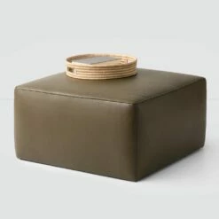 Torres Square Leather Ottoman - Medium & Large -US Home Sales 2024 Torres Square Ottoman Olive Large 2