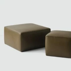 Torres Square Leather Ottoman - Medium & Large -US Home Sales 2024 Torres Square Ottoman Olive Medium 5